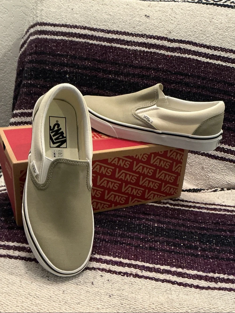 Vans Slip-On Men’s Shoes in Olive and White